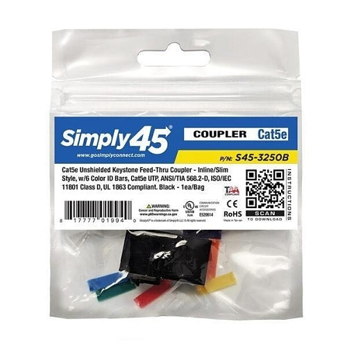 Simply45 S45-3250B CAT5E Keystone Jack, Black