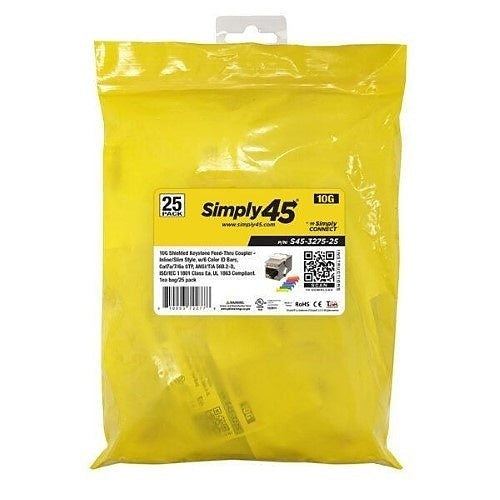 Simply45 S45-3275-25 10G Shielded Keystone Feed-Thru Coupler, 25-Pack, Nickel
