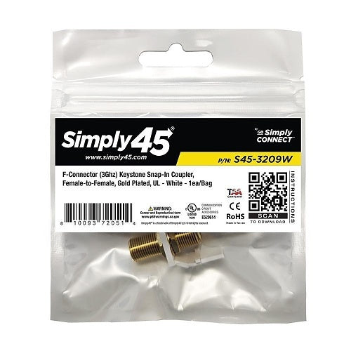 Simply45 S45-3209W-25 F-Connector Keystone Snap-In Inserts, 3GHz, Female