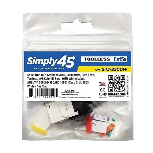 Simply45 S45-3500W Keystone Jack, White CAT5E, Toolless