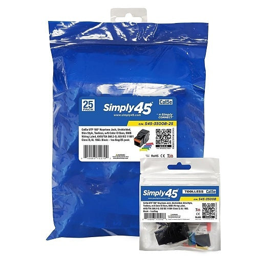Simply45 S45-3500B-25 CAT5E UTP 180 Black Keystone Jack