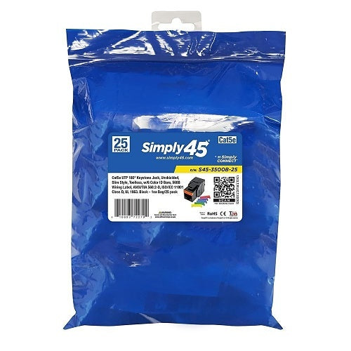 Simply45 S45-3500B-25 CAT5E UTP 180 Black Keystone Jack