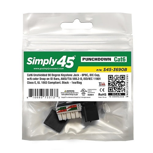 Simply45 S45-3690B-25 CAT6 UTP 90 BLACK KEYSTONE 1