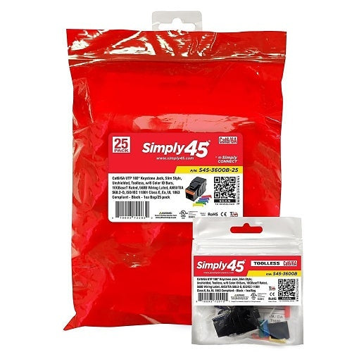 Simply45 S45-3600B-25 CAT6/6A UTP 180 Black Keystone Jack