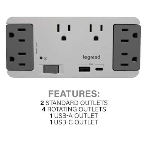 On-Q AC1062 6-Outlet Enclosure Surge Protector with (1) USB-A and (1) USB-C