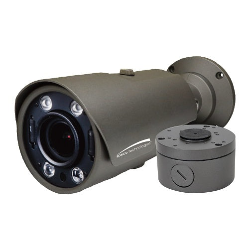 Speco H4FB2M 4MP Flexible Intensifier HD-TVI Bullet Camera with Junction Box, Dual Voltage 2.7-12mm Motorized Zoom Focus Lens, IP67, Dark Gray