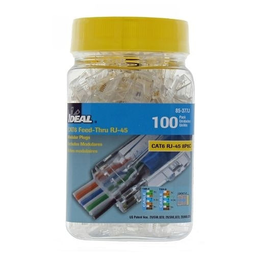 IDEAL 85-377J CAT6 Feed-Thru Modular Plugs, 100-Pack