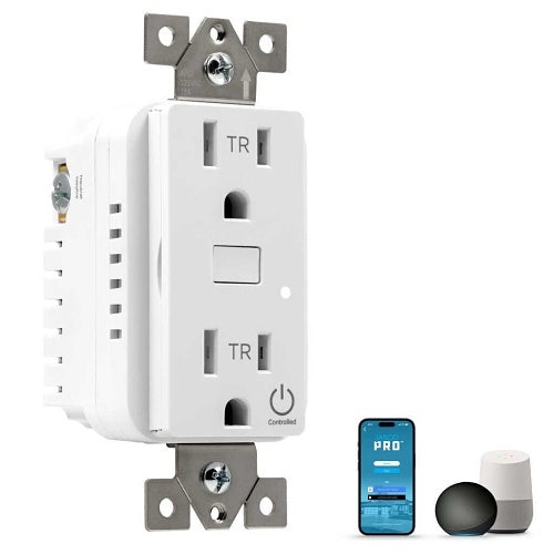 Jasco 64562 Pro Series Wi-Fi In-Wall Smart Outlet, White and Light Almond Covers