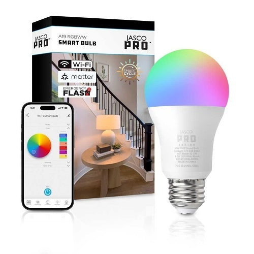 Jasco 81886 Smart Wi‑Fi Bulb, A19, E26, RGBWW