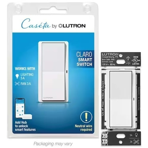 Lutron DVRF-5NS-WH Claro Smart Switch, White