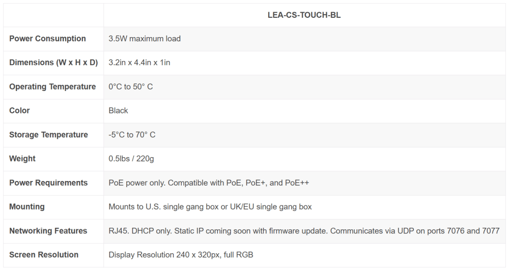 LEA Connect Series Touch Wall Controller (Black)