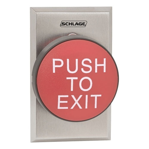 Schlage 625RD EX DA SF-626 Mushroom Button, Push to Exit, Single Gang, Delayed Action, Satin Chrome, Red