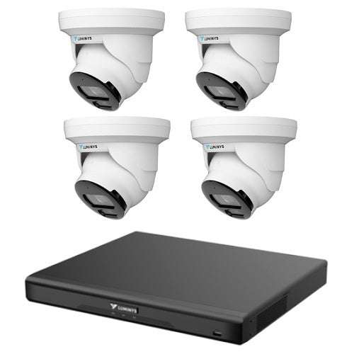 Luminys LY-4T4CHKITW (4) 4MP AI Turret Camera with 2.8mm Fixed Lens and (1) 4-Channel PoE 4K NVR, White, Kit
