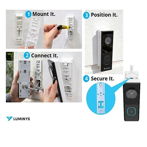 Luminys DW401-CW01 4MP Wired Video Doorbell Kit, IR 10.1m (33\'), Built-In Microphone and Speaker