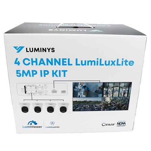Luminys K54-4L1A2 LumiLuxLite IP Kit, Includes 4-Channel 5MP NVR with 2TB HDD and (4) 5MP LumiLuxLite Turret Camera