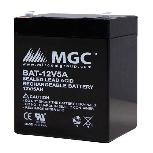 Mircom BAT-12V5A SLD Lead Acid Battery, 12V, 5.0Ah, Sealed, Non-Phosphate