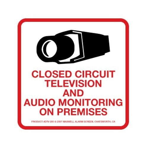 Maxwell DTV-205 CCTV and Audio Monitoring Decal, Red and Black