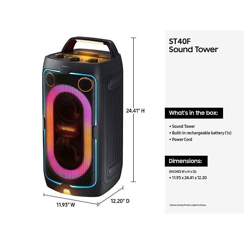Samsung MX-ST40F/ZC Sound Tower MX-ST40F Party Speaker (2025), 160W, Built-In Battery, IPX4, Black