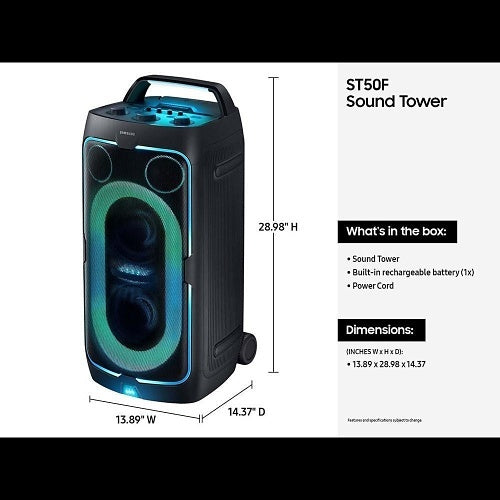 Samsung MX-ST50F/ZC Sound Tower MX-ST50F Party Speaker (2025), 240W, Built-In Battery, Black