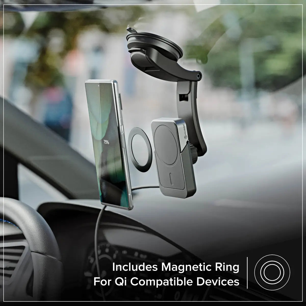 Alogic Qi Car Charger 15W Vent & Dashboard Mount with Matrix+ 5000mAh Powerbank with 30W USB-C Car Charger & USB-C to USB-C Charging Cable - Black