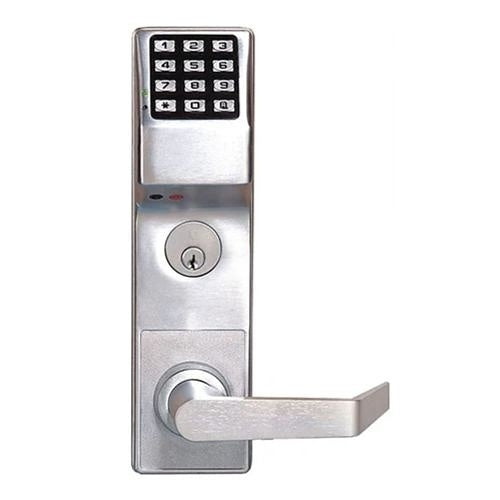 Napco DL4500DBR/26D Digital Door Lock with Straight Lever Trim, Cylinder, Right Hand, 1-3/8 to 1-7/8", 200-User Codes, Satin Chrome Plated