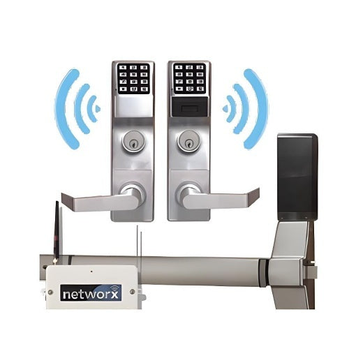 Napco ETPDNS1G/26DCR8 Networx Pushbutton Exit Trim with Proximity Readerfor Cal Royal 9800 , Straight Lever, 5000-User, Satin Chrome