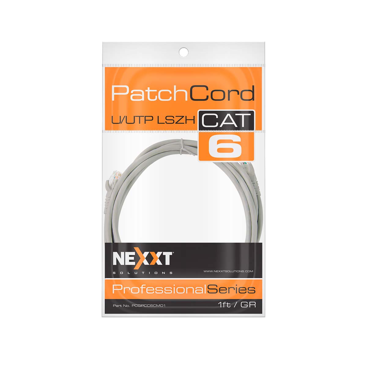 Nexxt Networking Cat6 1ft UTP Gigabit Ethernet Cable 4 Pairs 23AWG CMR UL ETL Verified - Gray