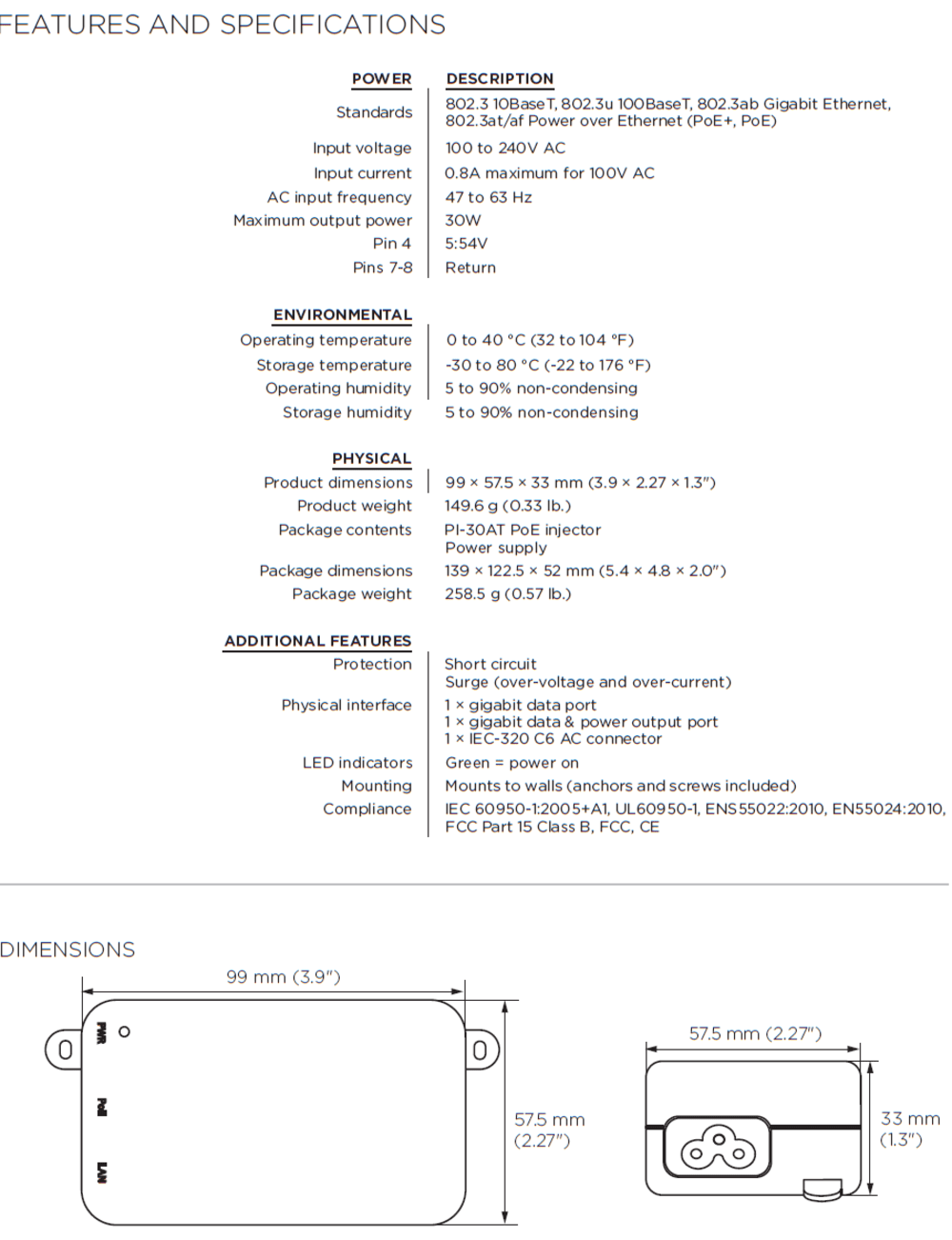 Pakedge® 802.3at/af Gigabit Single Port PoE+ Injector - EOS 09.08.22