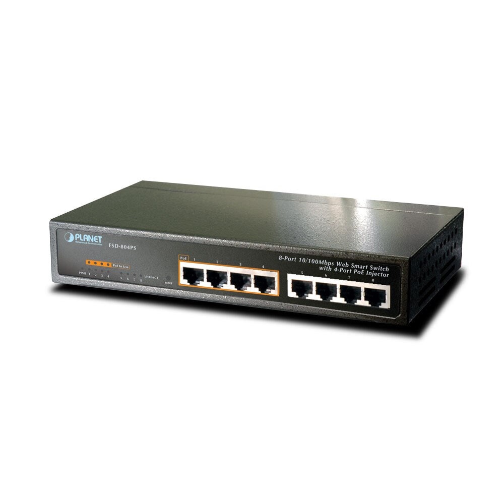 PLANET 10\\" 8-Port 10/100 Ethernet Web Smart Switch with 4-Port 802.3
