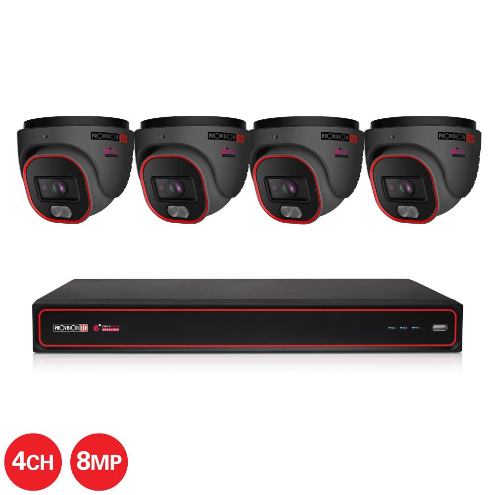 Provision-ISR 4CH IP Kit w/ 4 x 8MP Grey Turret Cameras and 4CH NVR