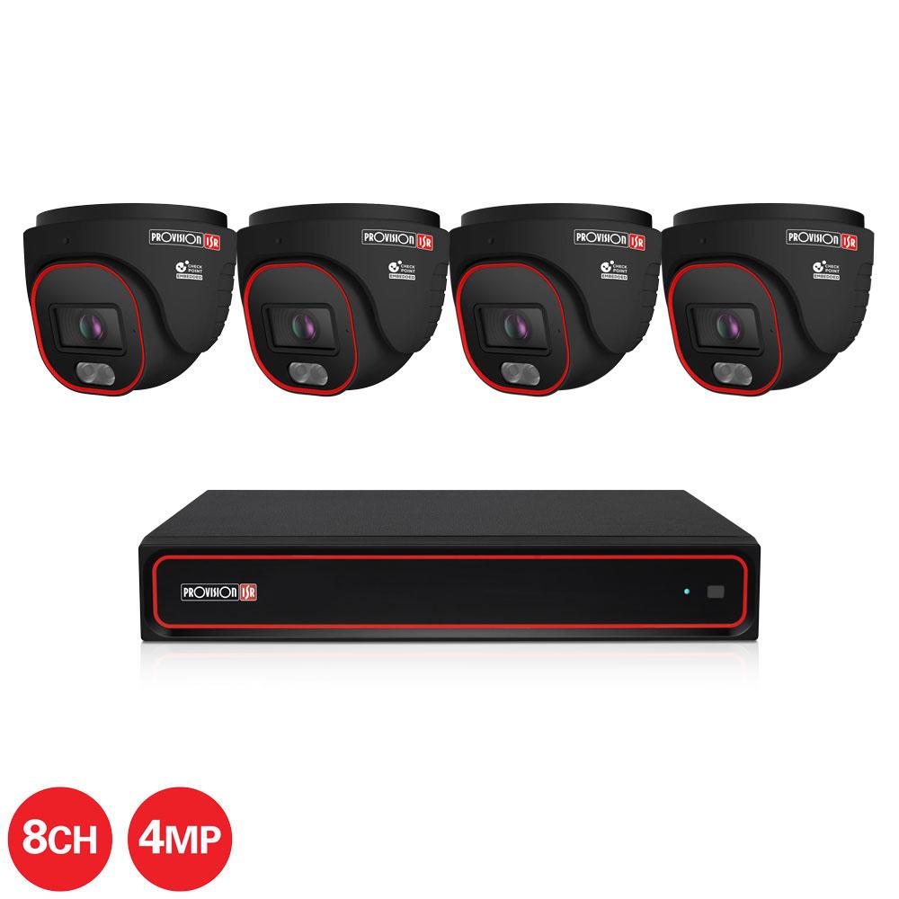 Provision-ISR 8CH IP Kit w/ 4 x 4MP Black Turret Cameras and 8CH NVR