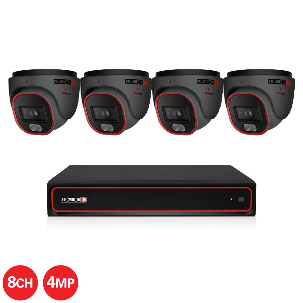 Provision-ISR 8CH IP Kit w/ 4 x 4MP Grey Turret Cameras and 8CH NVR