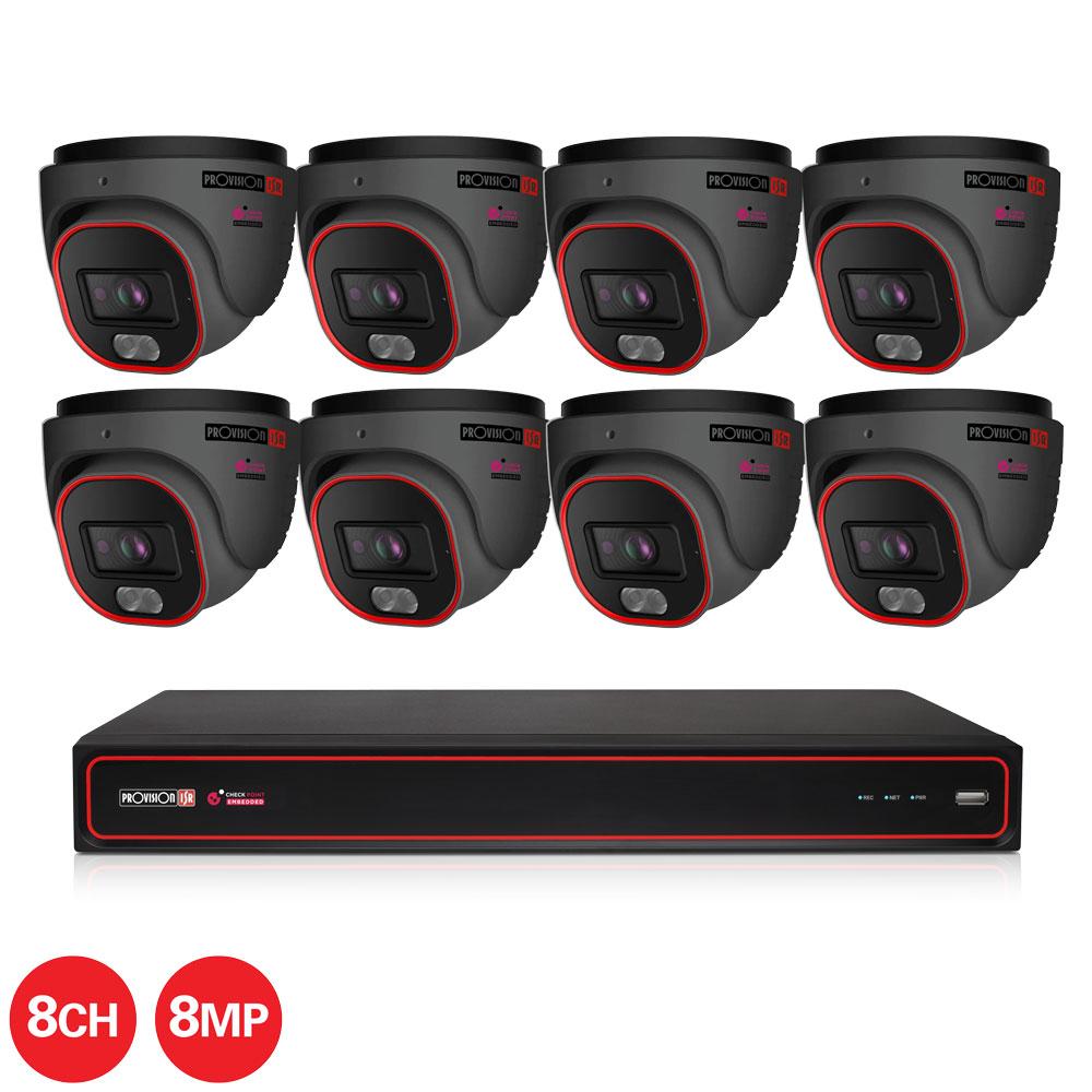 Provision-ISR 8CH IP Kit w/ 8 x 8MP Grey Turret Cameras and 8CH NVR