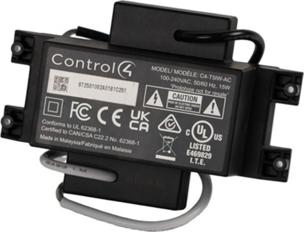 Control4® T5 Series In-Wall Touchscreen AC Power Supply