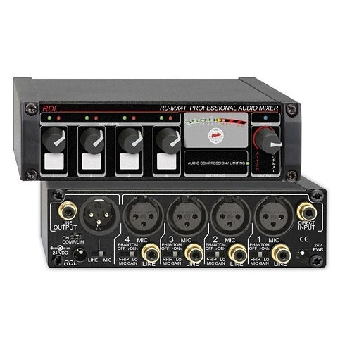 RDL RU-MX4T Professional 4-Channel Microphone/Line Mixer with Phantom Power and Transformer