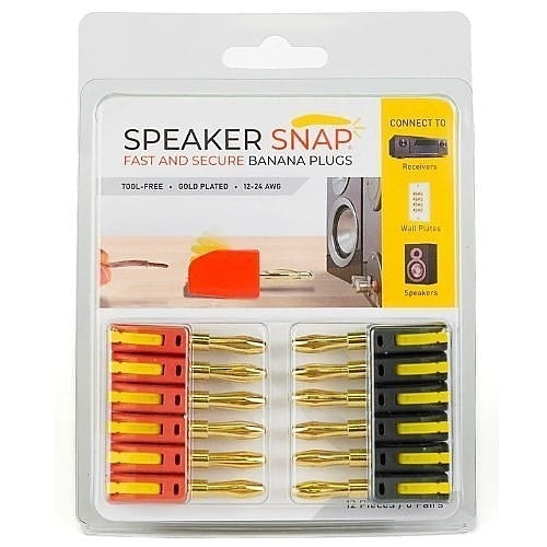Speaker Snap SSBP12 High Connectivity Snap Lock Gold Plated Banana Plug Connectors, Compatible with 12 to 24 Gauge Speaker Wire, Pairs