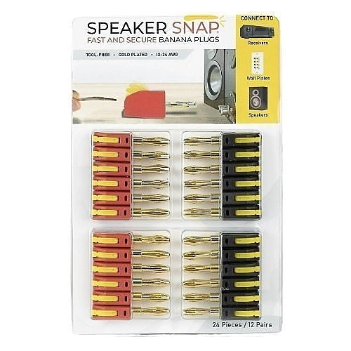 Speaker Snap SSBP24 High Connectivity Snap Lock Gold Plated Banana Plug Connectors, Compatible with 12 to 24 Gauge Speaker Wire, 12 Pairs