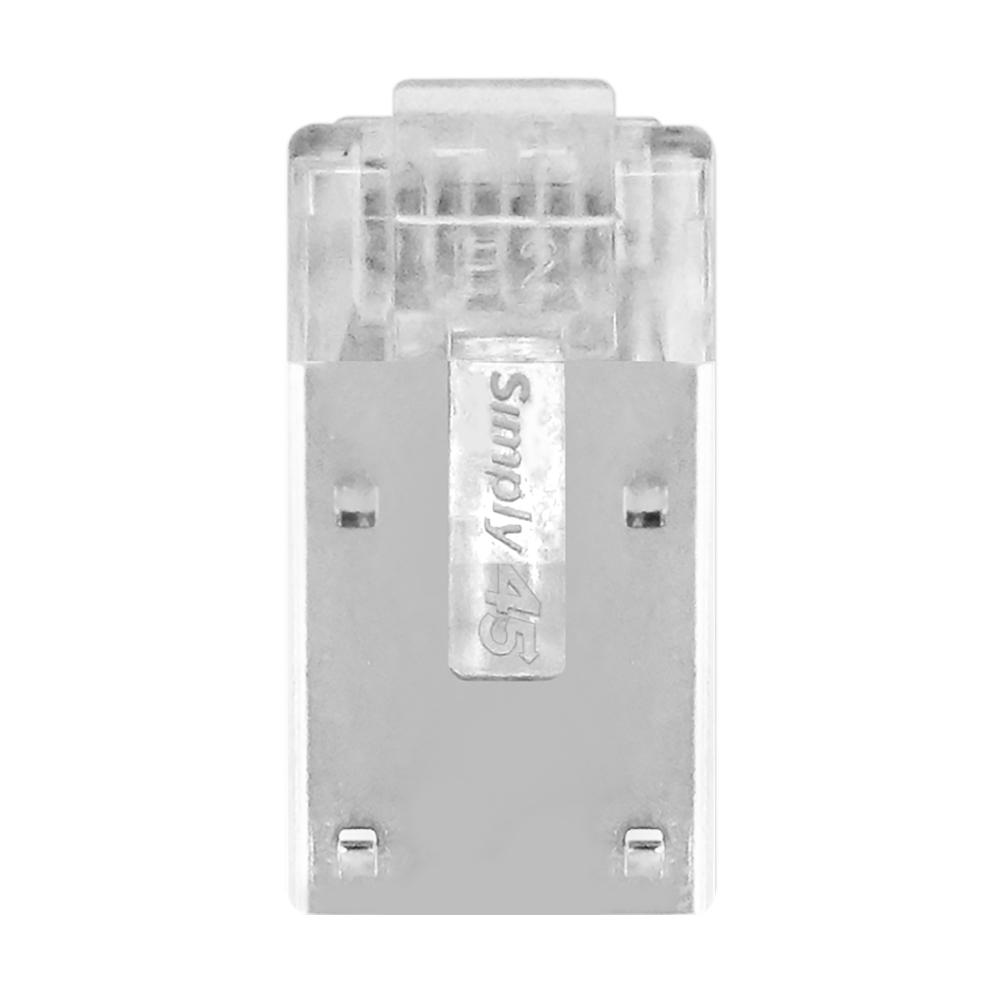 Simply45® ProSeries Cat5e Solid Shielded Pass-Through RJ45 Modular Plugs with Cap45® 50 pc Clamshell – Blue Tint