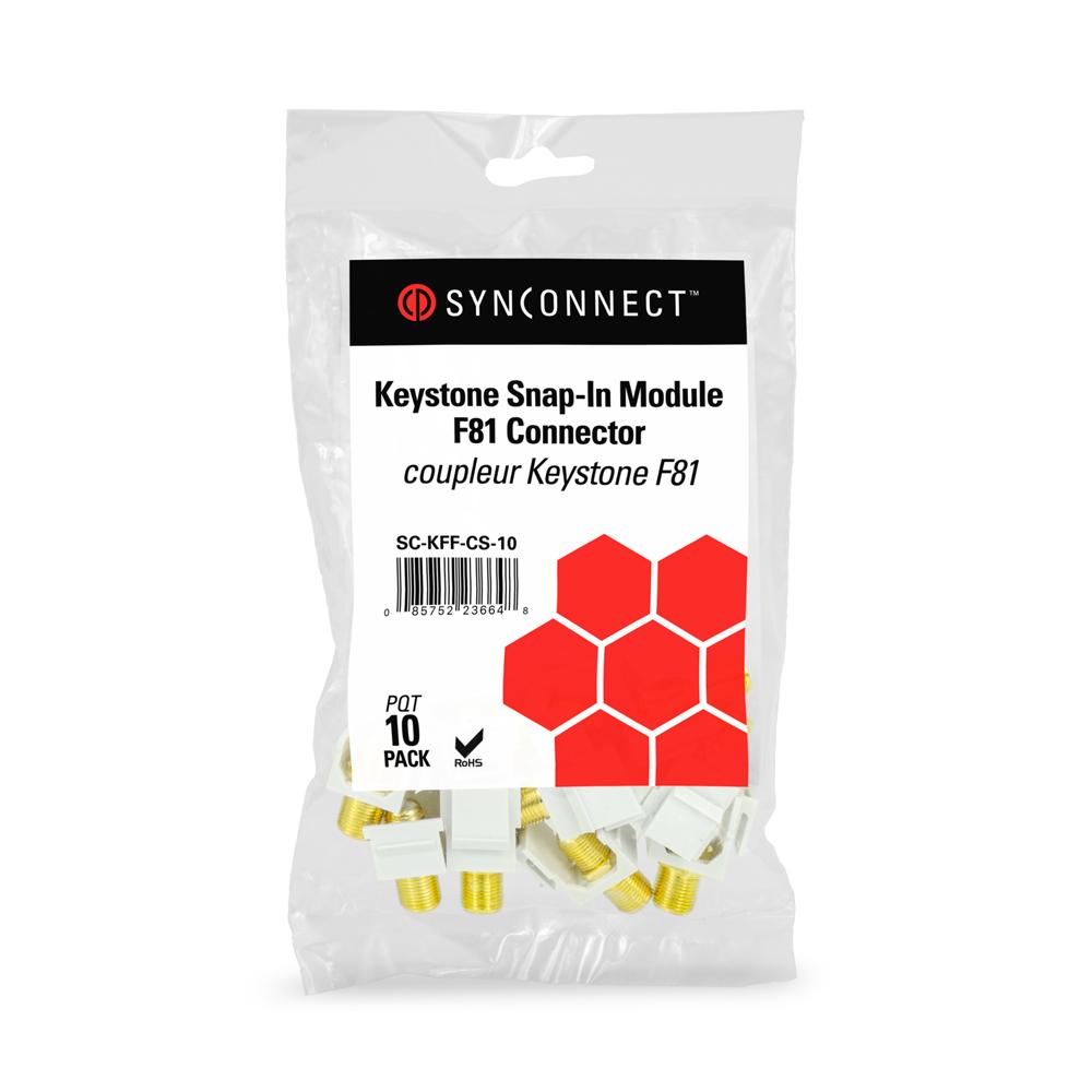SynConnect Keystone Contractor Series Snap-In Module w/ F81 Coupler, White – 10 Pack