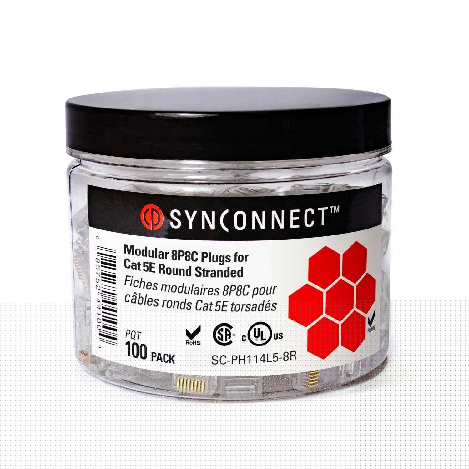 SynConnect Modular 8P8C Plugs for Cat 5E Round Stranded – c(UL) – 100pc Jar