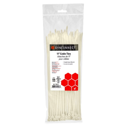 SynConnect Cable Tie 11\\" Flexible Nylon – White – 100 pcs