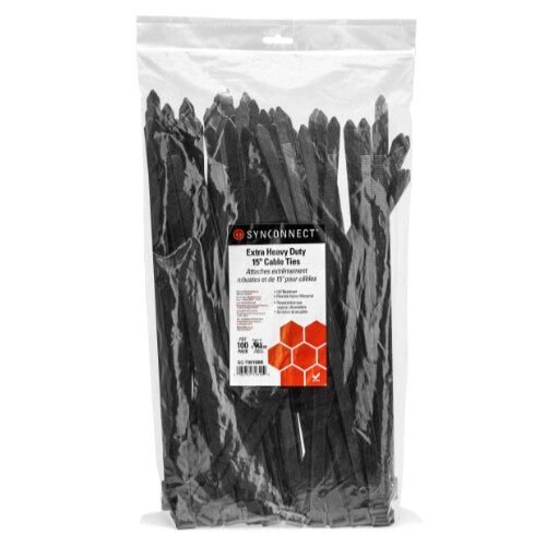 SynConnect Cable Tie 15\\" Flexible Nylon Extra Heavy Duty – Black – 100 pcs