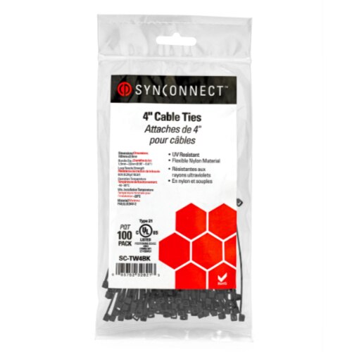 SynConnect Cable Tie 4\\" Flexible Nylon – Black – 100 pcs