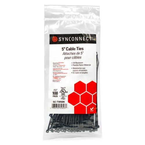 SynConnect Cable Tie 5\\" Flexible Nylon – Black – 100 pcs