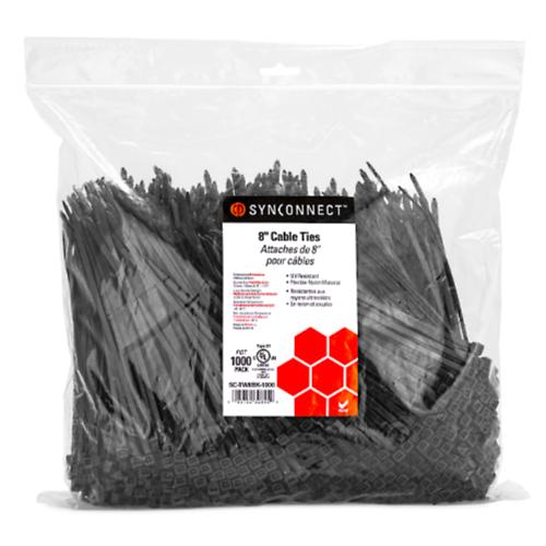 SynConnect Cable Tie Wraps Flexible Nylon 8\\" Black c(UL) – 1000pcs