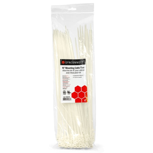 SynConnect Mountable Cable Ties – 15\\" – White – 100 pcs