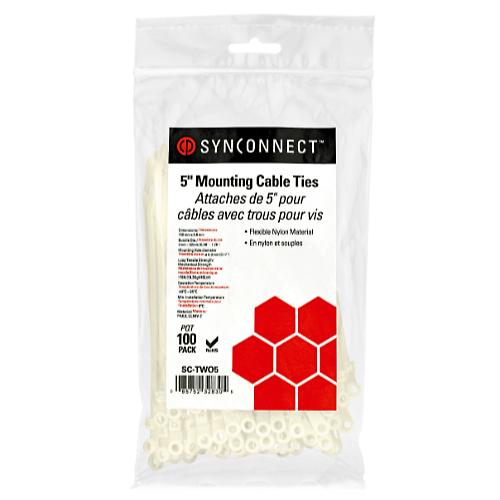 SynConnect Mountable Cable Ties – 5\\" – White – 100 pcs