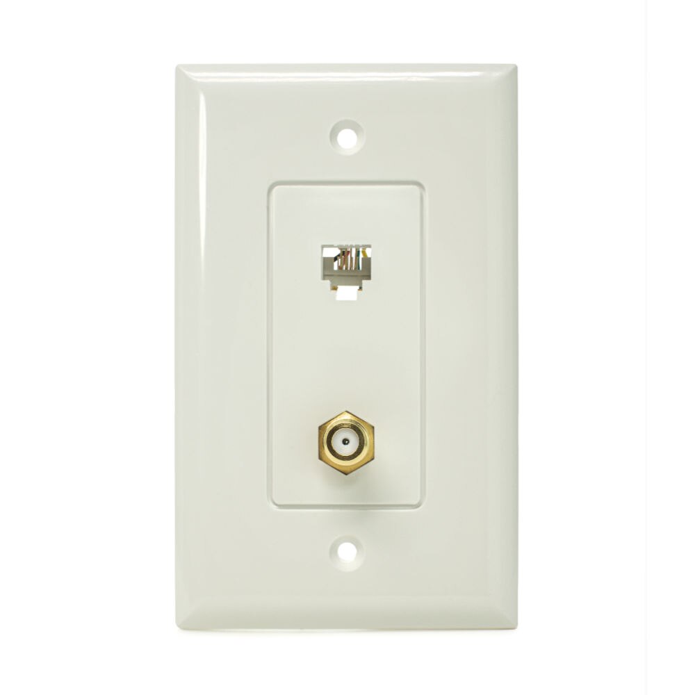 SynConnect Decora Style Combo Wall Plate Telephone Jack & F81 Brass Gold 1pc Gold Plated – White