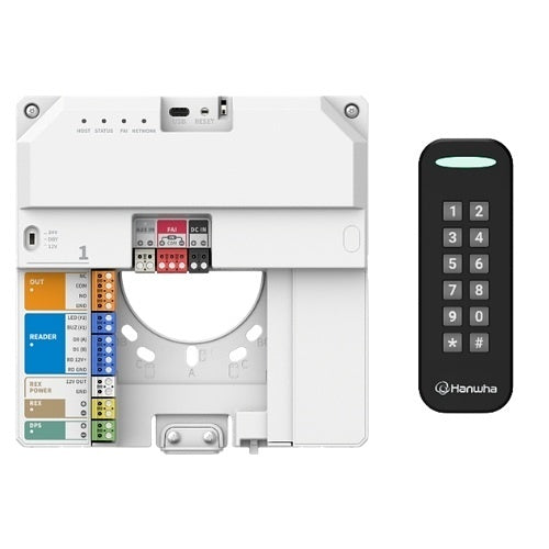 Hanwha SQ-AX15SP100KIT Access Control Kit with NOD-AX15S Mullion Mount Credential Reader and NHP-P100 1-Door IP Controller