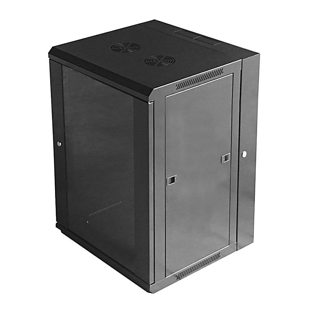 SyncSystem 19\\" Hinged Wall Equipment Rack 18U – Locking Glass Door